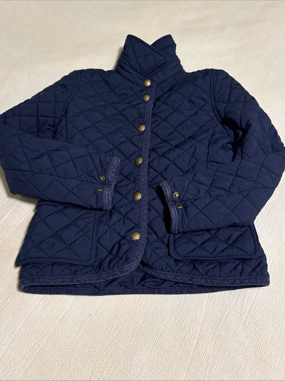 Polo Ralph Lauren Boys M 8-10 Navy Quilted Barn Jacket Snap Front Pony Logo Coat